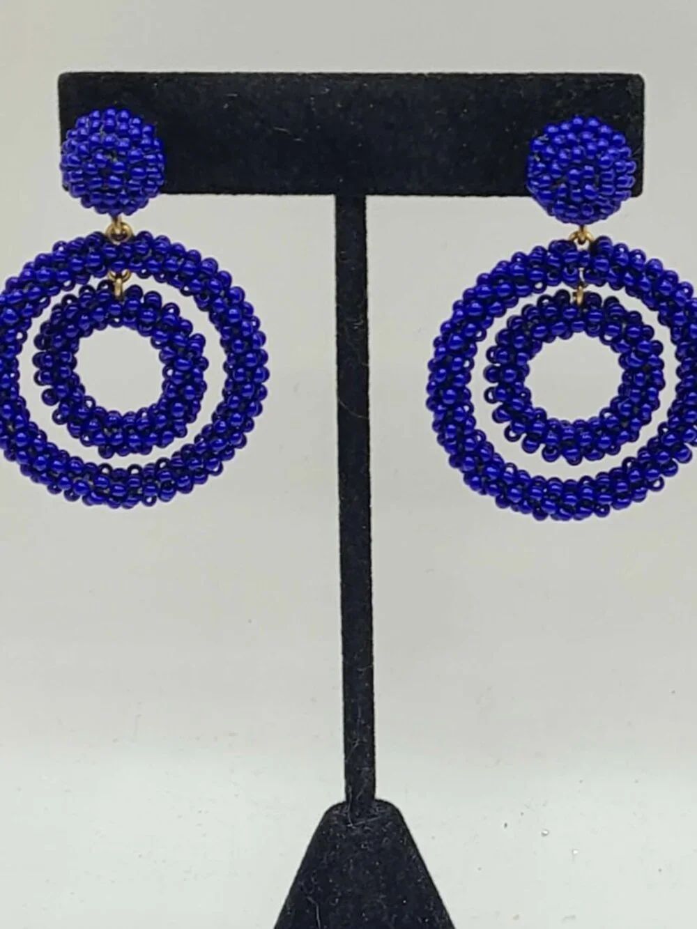 J Crew Blue Beaded Circle Earrings